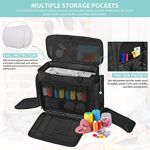 ITHWIU Sewing Machine Carrying Case with Multiple Pockets for Accessories, Universal Tote Storage Bag with Shoulder Strap Compatible with Most Standard Singer, Brother, Janome, Black