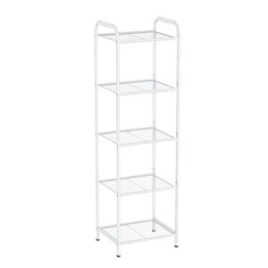 max houser storage rack with shelf,industrial style extendable plant stand, standing shelf units for kitchen, bathroom, office,living room, balcony, kitchen (white, 5 tier)