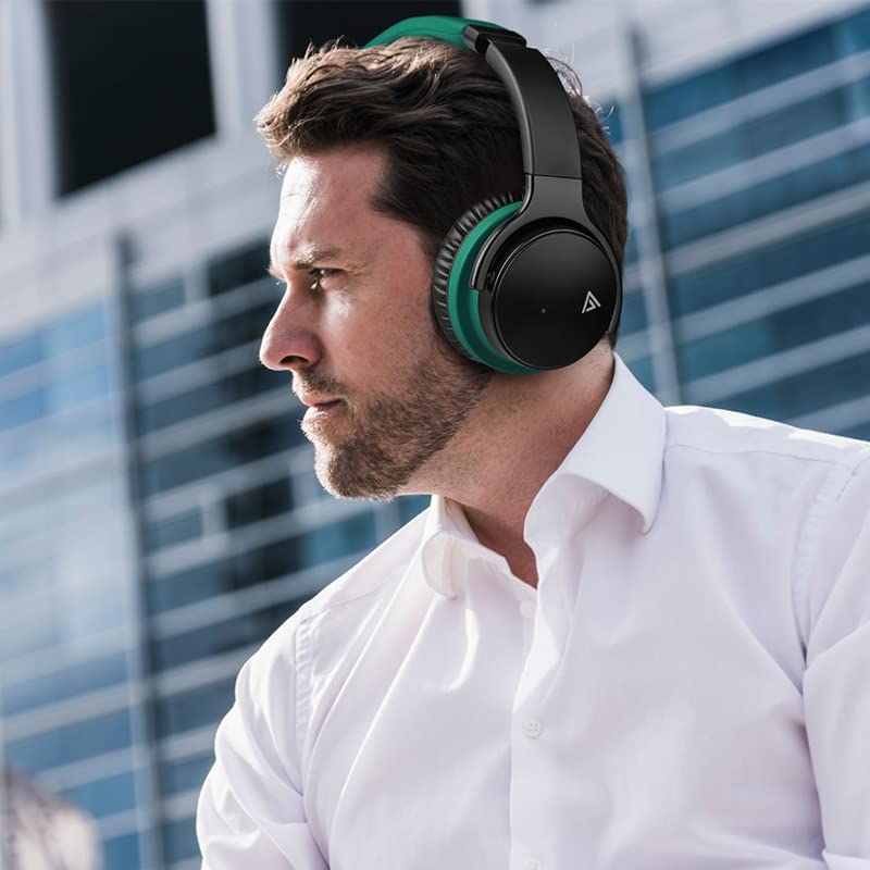 E7 BasicB Active Noise Cancelling Bluetooth Wireless Over Ear Headphones with Mircophone, 30H Playtime,Deep Bass, Comfortable Protein Earpads, for Travel, Home, Office (Green)