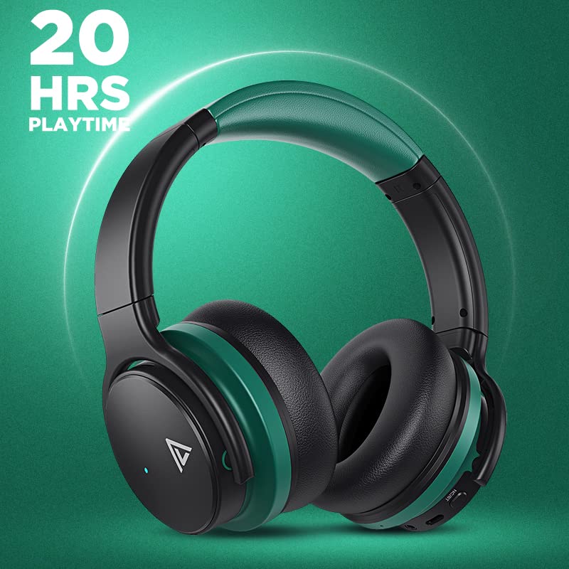 E7 BasicB Active Noise Cancelling Bluetooth Wireless Over Ear Headphones with Mircophone, 30H Playtime,Deep Bass, Comfortable Protein Earpads, for Travel, Home, Office (Green)