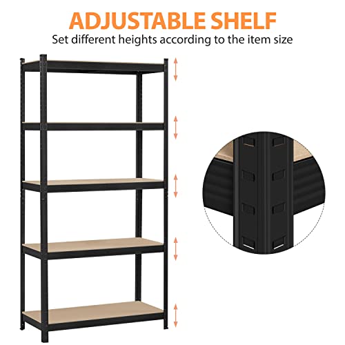 Topeakmart 5-Tier Utility Shelves, Metal Storage Shelves Garage Shelving Unit Adjustable Garage Storage Shelves Storage Racks Heavy Duty Shed Shelving- Black, 35.5 x 16 x 71 Inch