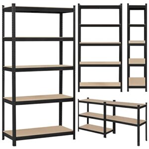 Topeakmart 5-Tier Utility Shelves, Metal Storage Shelves Garage Shelving Unit Adjustable Garage Storage Shelves Storage Racks Heavy Duty Shed Shelving- Black, 35.5 x 16 x 71 Inch