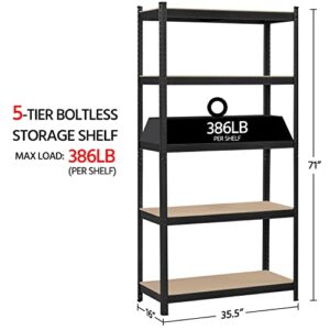 Topeakmart 5-Tier Utility Shelves, Metal Storage Shelves Garage Shelving Unit Adjustable Garage Storage Shelves Storage Racks Heavy Duty Shed Shelving- Black, 35.5 x 16 x 71 Inch