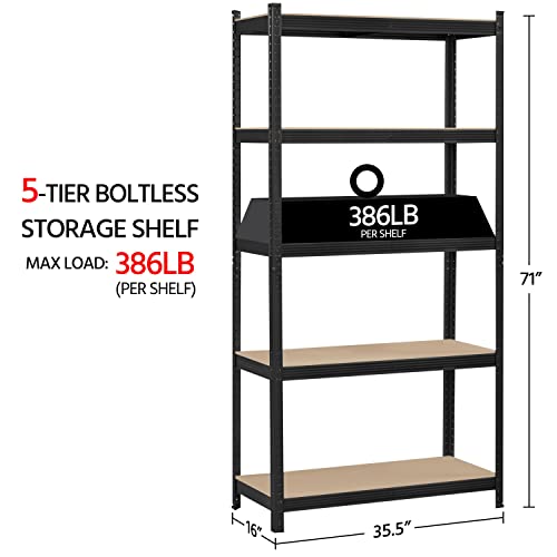 Topeakmart 5-Tier Utility Shelves, Metal Storage Shelves Garage Shelving Unit Adjustable Garage Storage Shelves Storage Racks Heavy Duty Shed Shelving- Black, 35.5 x 16 x 71 Inch