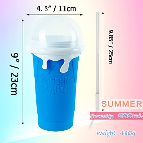 Slushy Maker Cup, Frozen Magic Squeeze Cup, 16.9 oz/500ml Slushy Squeeze Cup for Homemade Milkshake, Magic Slushy Maker Squeeze Cup, DIY Smoothie Maker, Ice Maker Cup Squeeze (1 in Blue)