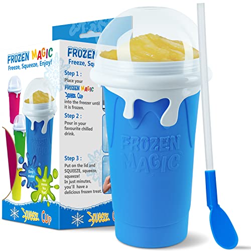 Slushy Maker Cup, Frozen Magic Squeeze Cup, 16.9 oz/500ml Slushy Squeeze Cup for Homemade Milkshake, Magic Slushy Maker Squeeze Cup, DIY Smoothie Maker, Ice Maker Cup Squeeze (1 in Blue)