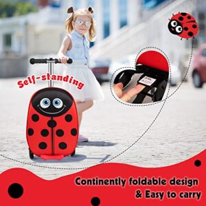 HONEY JOY Kids Scooter Suitcase, 18” Children Carry on Scooter Luggage w/Light-up LED Wheels, Waterproof Shell & Retractable Handle, Lightweight Foldable Ride on Suitcase for Kids Boys Girls(Red)