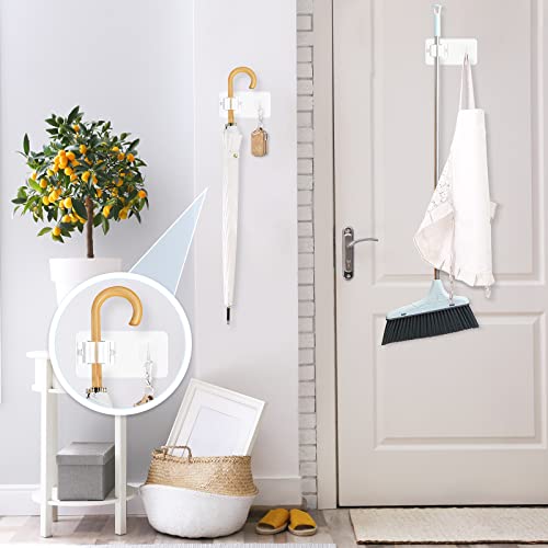 MEILIDY Broom and Mop Gripper, Clear Self Adhesive Mop Broom Holder Wall Mounted No Drilling Heavy Duty Cleaning Supplies Tools Storage Organizer for Laundry Bathroom Kitchen Garden Garage - 4 Pcs