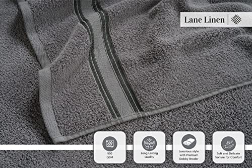 LANE LINEN Luxury Bath Towels Set - 3 Piece 100% Cotton Bathroom Towels, Quick Dry, Extra Aborbent, Super Soft Towels Set 1 Hand Towel, 1 Wash Cloths, 1 Bath Towel, Space Grey