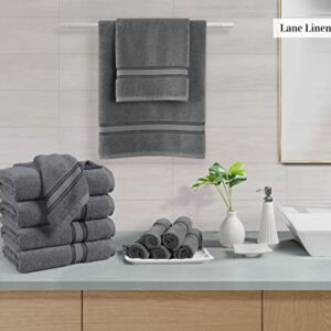 LANE LINEN Luxury Bath Towels Set - 3 Piece 100% Cotton Bathroom Towels, Quick Dry, Extra Aborbent, Super Soft Towels Set 1 Hand Towel, 1 Wash Cloths, 1 Bath Towel, Space Grey