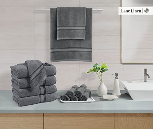 LANE LINEN Luxury Bath Towels Set - 3 Piece 100% Cotton Bathroom Towels, Quick Dry, Extra Aborbent, Super Soft Towels Set 1 Hand Towel, 1 Wash Cloths, 1 Bath Towel, Space Grey