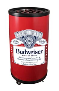curtis frp246 budweiser cooler, 67 can/22 bottle capacity, stainless steel, adjustable temprature, with wheels, red