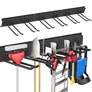 romatia garage tool organizer wall mount，heavy duty tool storage rack，garage wall organizer and storage with 6 garage hooks for 300lbs capacity