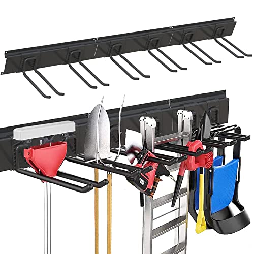 ROMATIA Garage Tool Organizer Wall Mount，Heavy Duty Tool Storage Rack，Garage Wall Organizer and Storage with 6 Garage Hooks for 300lbs Capacity