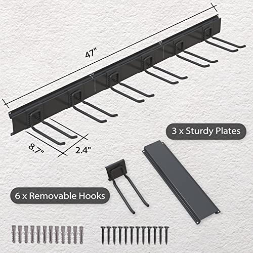 ROMATIA Garage Tool Organizer Wall Mount，Heavy Duty Tool Storage Rack，Garage Wall Organizer and Storage with 6 Garage Hooks for 300lbs Capacity