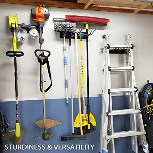 ROMATIA Garage Tool Organizer Wall Mount，Heavy Duty Tool Storage Rack，Garage Wall Organizer and Storage with 6 Garage Hooks for 300lbs Capacity