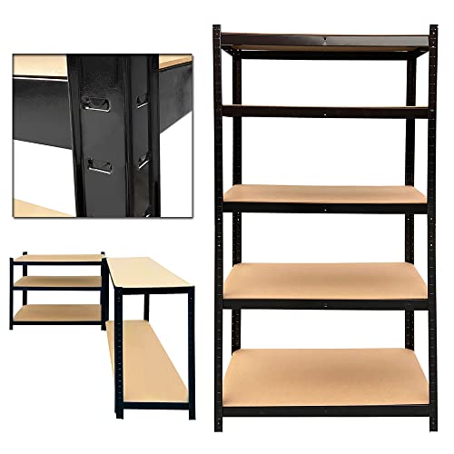 AUTOFU Garage Shelving Heavy Duty, 5 Tier Adjustable Storage Shelves, Boltless Metal Shelves for Shed Kitchen Workshop, Utility Shelf Storage Rack, Black 70" H x 35" W x 16" D