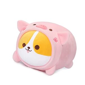 aixini cute pig corgi plush pillow 8” piggy shiba inu stuffed animal, soft kawaii corgi with pig outfit costume, hugging plush squishy pillow toy gifts for kids