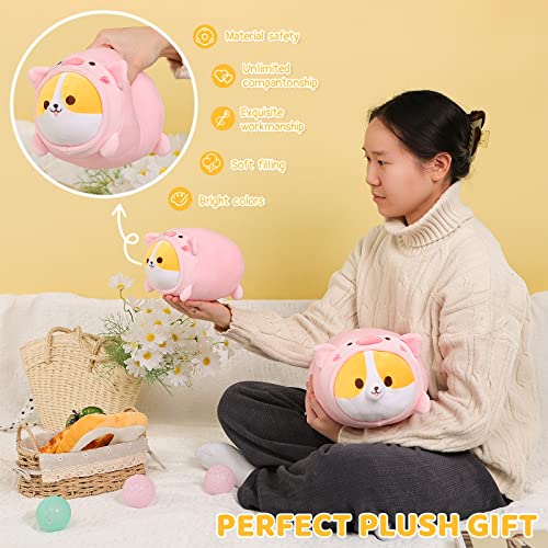 AIXINI Cute Pig Corgi Plush Pillow 8” Piggy Shiba Inu Stuffed Animal, Soft Kawaii Corgi with Pig Outfit Costume, Hugging Plush Squishy Pillow Toy Gifts for Kids