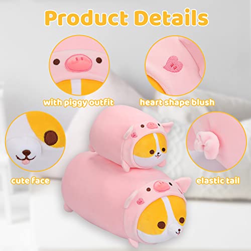 AIXINI Cute Pig Corgi Plush Pillow 8” Piggy Shiba Inu Stuffed Animal, Soft Kawaii Corgi with Pig Outfit Costume, Hugging Plush Squishy Pillow Toy Gifts for Kids