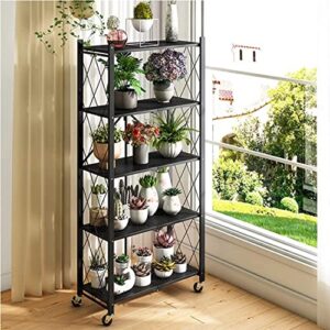 4-Shelf Foldable Storage Shelves with Wheels, Metal Shelves Heavy Duty Large Capacity Storage Shelving Unit, No Assembly, for Garage Kitchen, Warehouse, Closet, Basement and Pantry (White, 4 Tier)