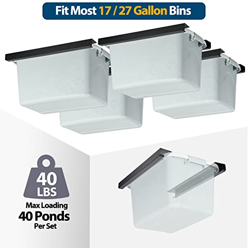 Talustool Overhead Bin Rack for Three Bins, Overhead Garage Storage Mounting Rails with Installation Hardware, Mounting on Ceiling with Adjustable Width and Fit for most Storage Bins