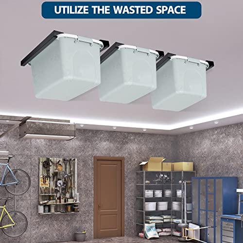 Talustool Overhead Bin Rack for Three Bins, Overhead Garage Storage Mounting Rails with Installation Hardware, Mounting on Ceiling with Adjustable Width and Fit for most Storage Bins