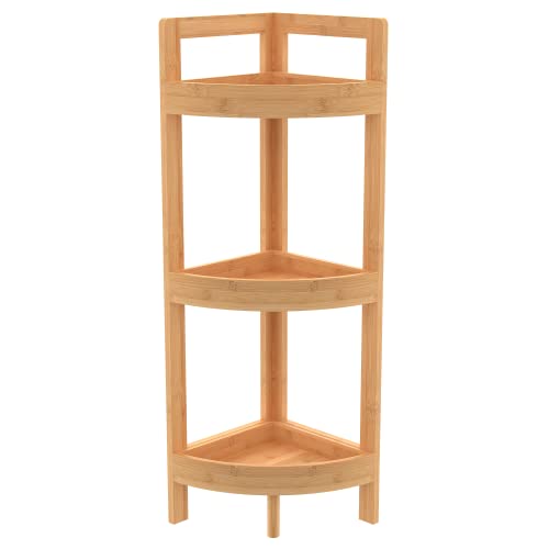 ClosetMaid Corner Shelf, 3 Tiers with Display Shelves, Floor Standing Bookshelf, Small Space Shelving Unit, Plant Stand, Bamboo Wood