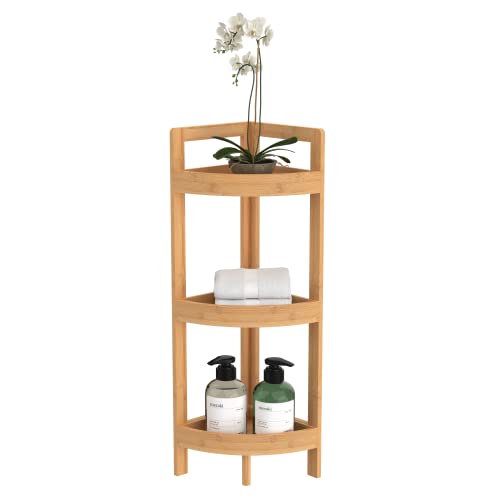 ClosetMaid Corner Shelf, 3 Tiers with Display Shelves, Floor Standing Bookshelf, Small Space Shelving Unit, Plant Stand, Bamboo Wood