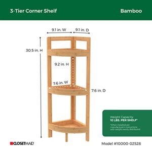 ClosetMaid Corner Shelf, 3 Tiers with Display Shelves, Floor Standing Bookshelf, Small Space Shelving Unit, Plant Stand, Bamboo Wood
