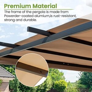 EasyLee 10x10ft Pergola with Retractable Waterproof Sun Protection Pergola Canopy Cover Top - Rust-Resistant Powder Coated Metal Frame for Backyards, Gardens, Patios, and Outdoor Spaces
