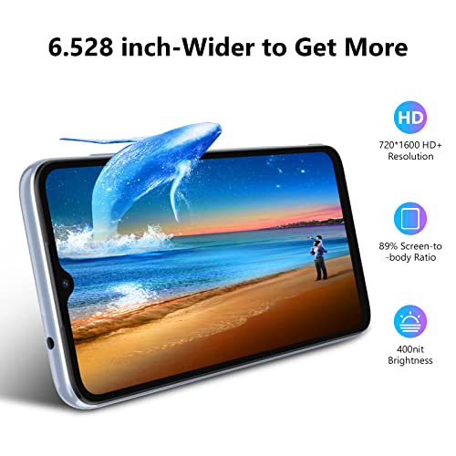 Blackview A55 Unlocked Cell Phone 2023, Android 11 Phones, 3GB+16GB / SD 128GB, 4780mAh Battery, 6.528 inches HD+ Waterdrop Screen, 8+5MP Camera, Triple Card Slots Phones Unlocked, GPS, Face ID - Blue