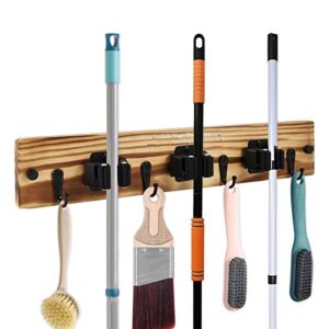 mop and broom holder wall mount,3 racks 4 hooks solid wood broom organizer, heavy duty broom hanger for home, kitchen, garage,laundry,closet, garden tools storage - wall holder for broom,mop handle