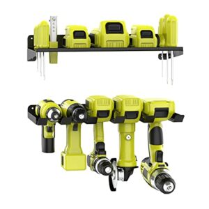 torack wall mount power tool organizer, cordless drill holder with 5 slots and storage shelf, power tool storage rack for garage, home, shed