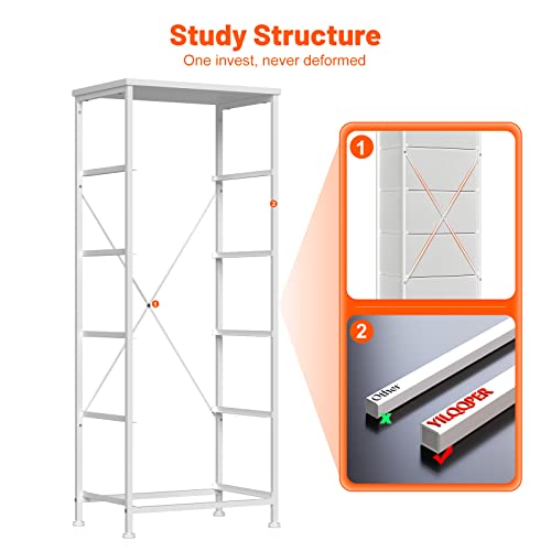 YILQQPER Dresser for Bedroom with 5 Drawers, Tall Storage Tower for Closet, Living Room, Nursery, White Dresser with Sturdy Steel Frame, Fabric Bins, Leather Finish, Wood Top (Glacier White)