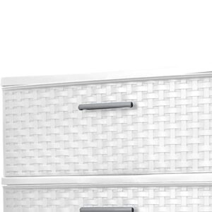 4 Drawer Wide Weave Tower White with Driftwood Handles,Organizer Storage Tower