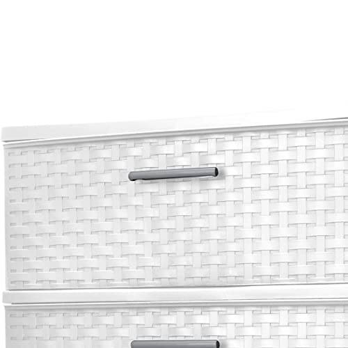 4 Drawer Wide Weave Tower White with Driftwood Handles,Organizer Storage Tower