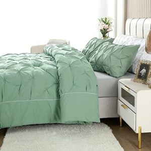 Touchutopia King Size Comforter Set, Pinch Pleat Luxurious King Bedding Set, Sage Green Comforter Set Ultra Soft for All Season (1 Comforter, 2 Pillowcases)