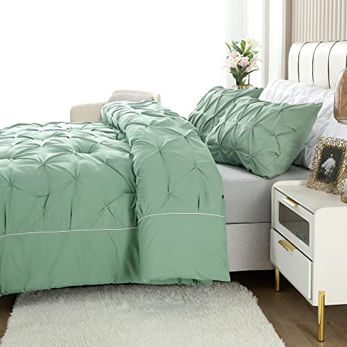 Touchutopia King Size Comforter Set, Pinch Pleat Luxurious King Bedding Set, Sage Green Comforter Set Ultra Soft for All Season (1 Comforter, 2 Pillowcases)