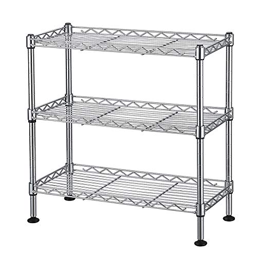 3 Tier Slim Storage Rack,Steel Storage Wire Shelf,Heavy Loading Storage Organizer, Adjustable Levelling Feet Shelving Unit, Silver,17.72W x 7.87D x 17.72H