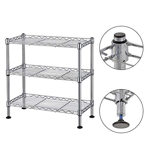 3 Tier Slim Storage Rack,Steel Storage Wire Shelf,Heavy Loading Storage Organizer, Adjustable Levelling Feet Shelving Unit, Silver,17.72W x 7.87D x 17.72H