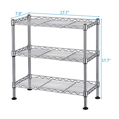 3 Tier Slim Storage Rack,Steel Storage Wire Shelf,Heavy Loading Storage Organizer, Adjustable Levelling Feet Shelving Unit, Silver,17.72W x 7.87D x 17.72H