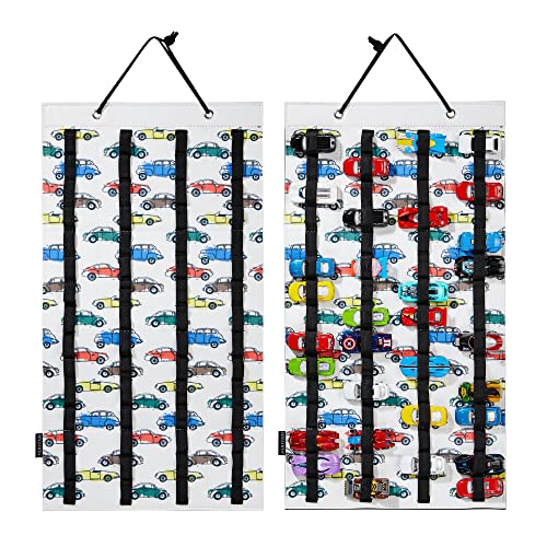 HUHYNN Display Case Compatible with 60 Hot Wheels, Hanging Organizer for Hot Wheels Matchbox Cars, Wall-Mount Display Case for Hot Wheels Fits for 60 for Hot Wheels Storage (White-60 Slots)