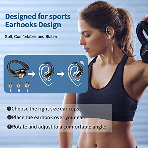 Wireless Earbuds Headphones Bluetooth 5.3, 50H Playtime Over Ear Buds with Noise Cancelling Mic, LED Display, Stereo Bass Bluetooth Earbuds with Earhooks, IP7 Waterproof Earphones for Sports Workout