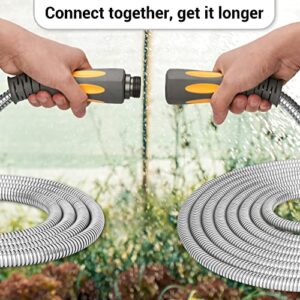 TheFitLife Flexible Metal Garden Hose - 50 FT Lightweight Stainless Steel Water Hose with Solid Fittings and Sprayer Nozzle - Leak Proof, Kink Free, Anti-rust, Large Diameter, Durable and Easy Storage