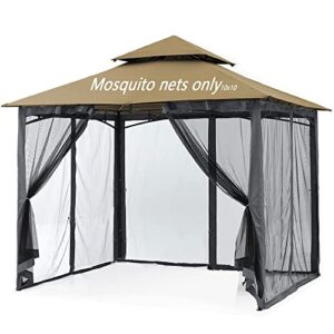 mosquito netting for gazebo canopy, replacement screen walls netting with slip rings, 4-door zipper, easy to install black (net only) (10x10ft)