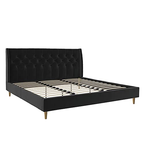 Novogratz The Her Majesty Upholstered Bed, King, Black Velvet