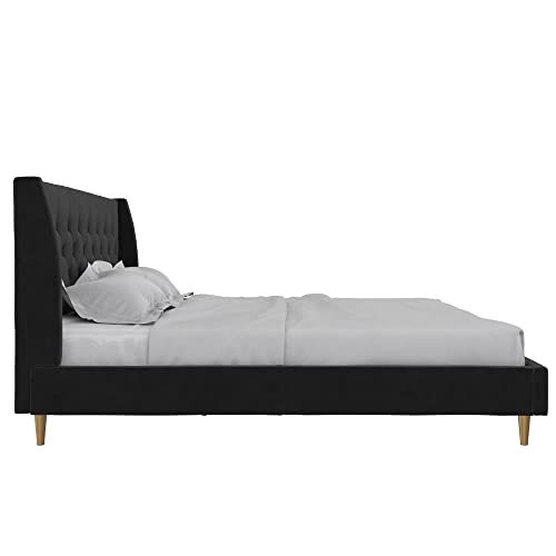 Novogratz The Her Majesty Upholstered Bed, King, Black Velvet