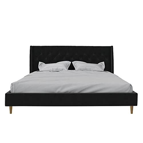 Novogratz The Her Majesty Upholstered Bed, King, Black Velvet