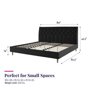 Novogratz The Her Majesty Upholstered Bed, King, Black Velvet